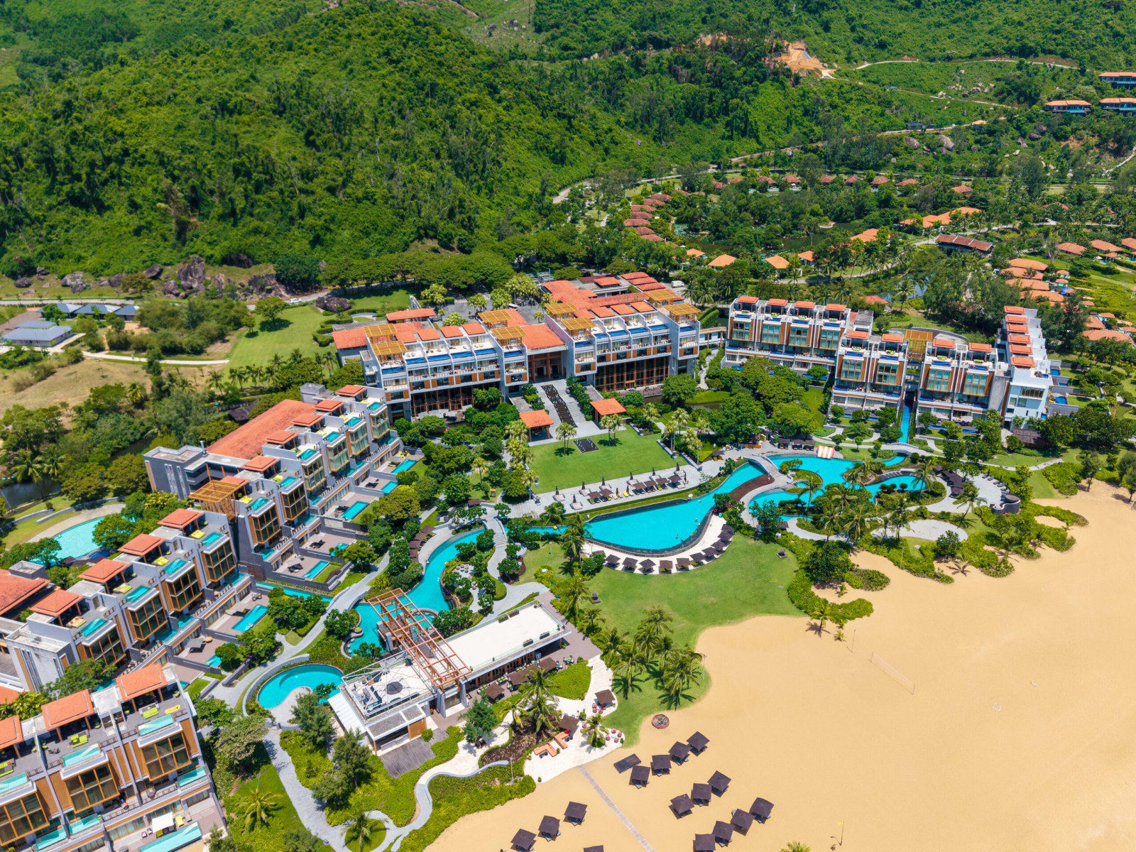 Angsana Lang Co resort overview with pool and East Sea