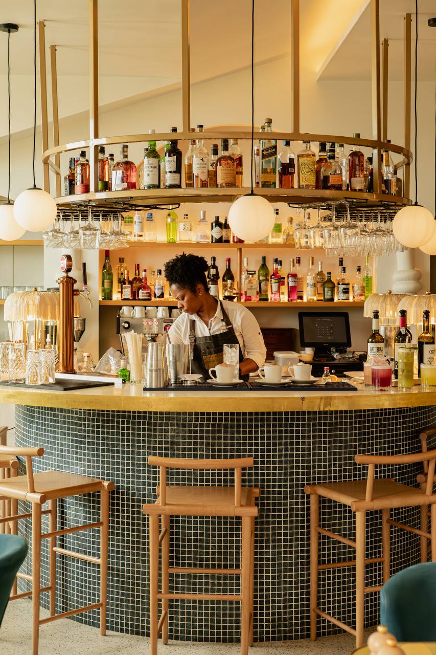 Lumi bar with gold countertop and curated cocktails at The Lumiares Hotel & Spa, Lisbon