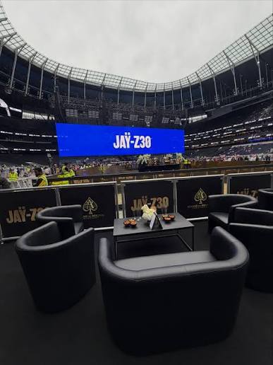 JAY-Z 30 VIP hospitality suite inside Tottenham Hotspur Stadium with Ace of Spades branding