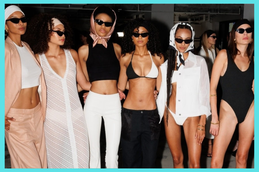 Models preparing backstage at New York Fashion Week