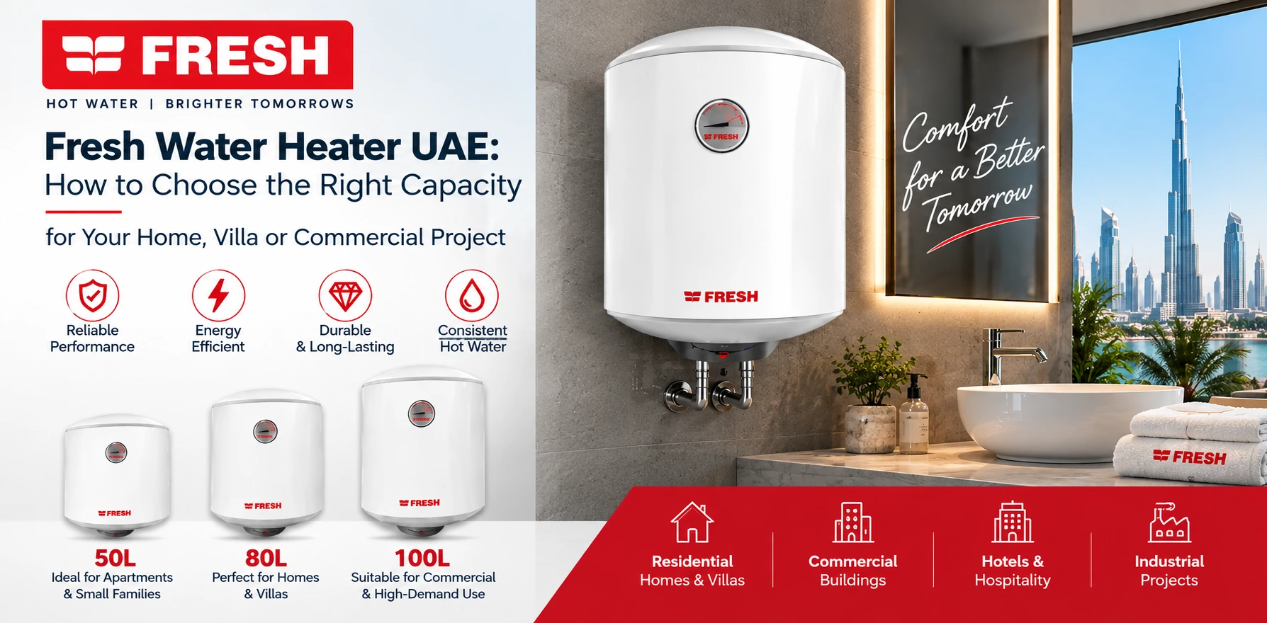 Fresh Water Heater UAE: How to Choose the Right Capacity for Your Home, Villa or Commercial Project