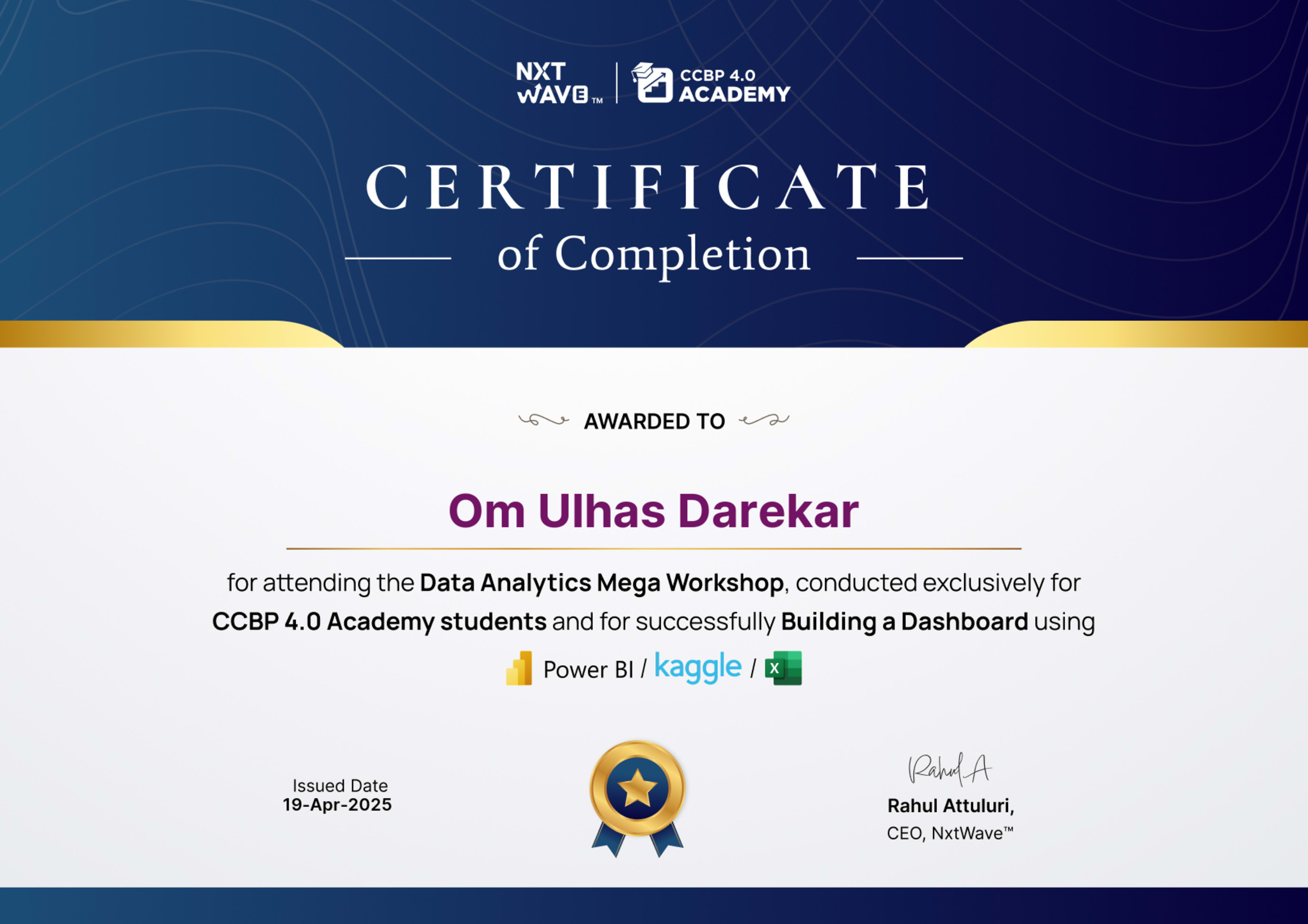 Data Analytics Mega Workshop certificate