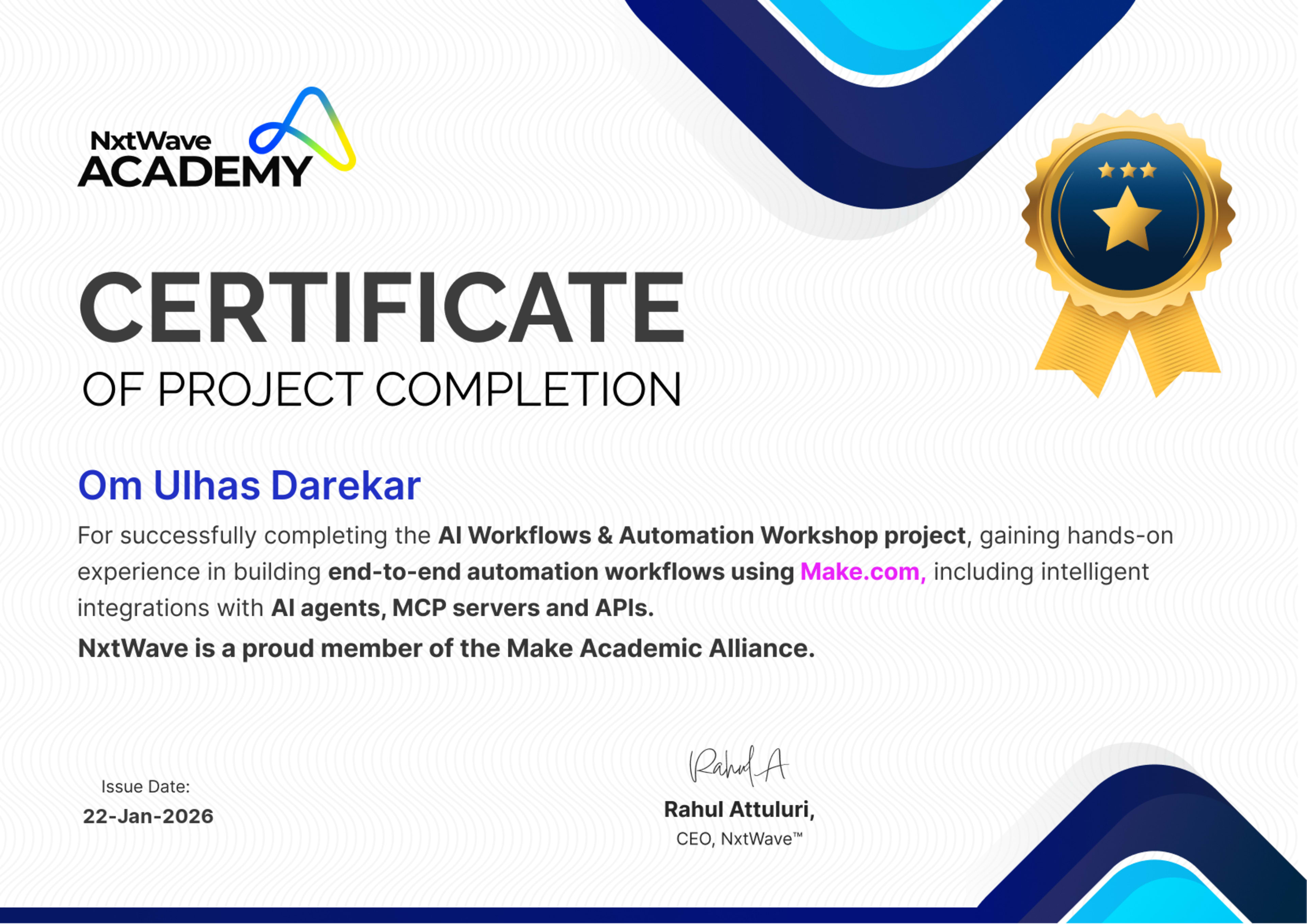 AI Workflows & Automation Project certificate