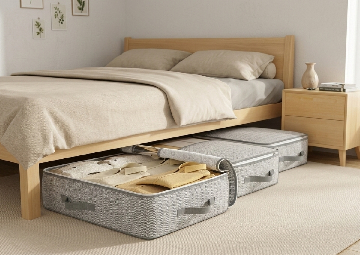 tiny home organization ideas - under bed storage solutions for small bedroom