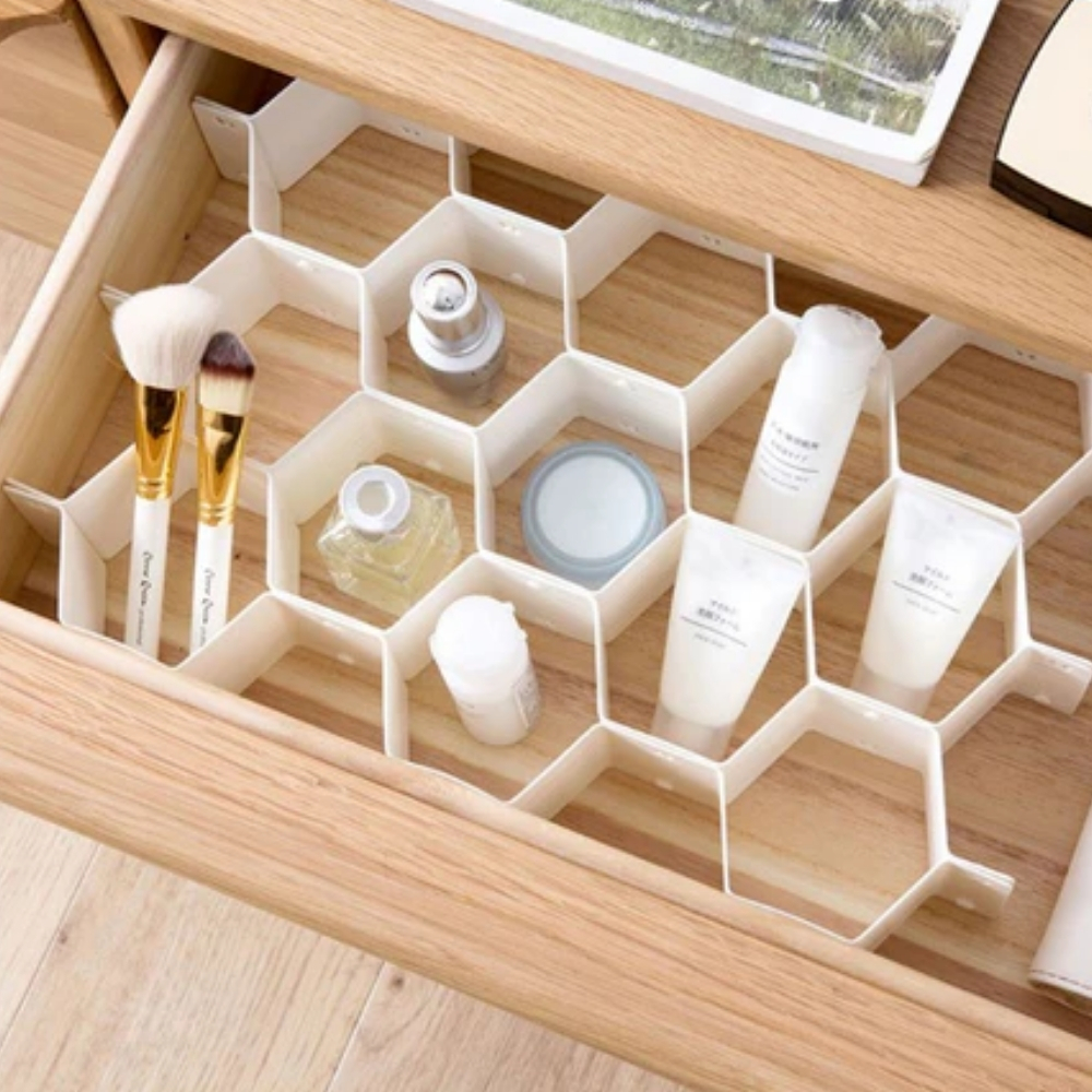 adjustable honeycomb drawer organizer small bedroom organization ideas