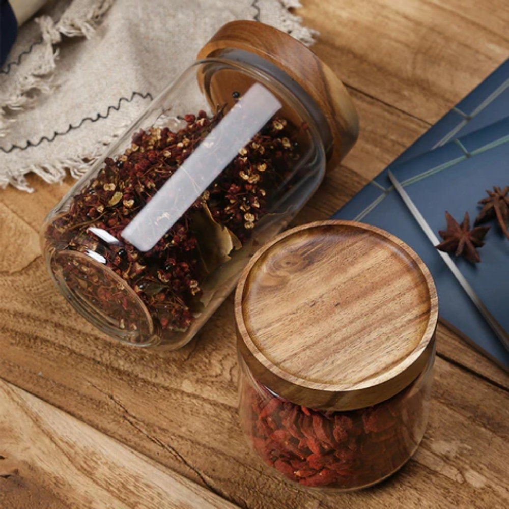 bamboo glass storage jar small kitchen pantry organization