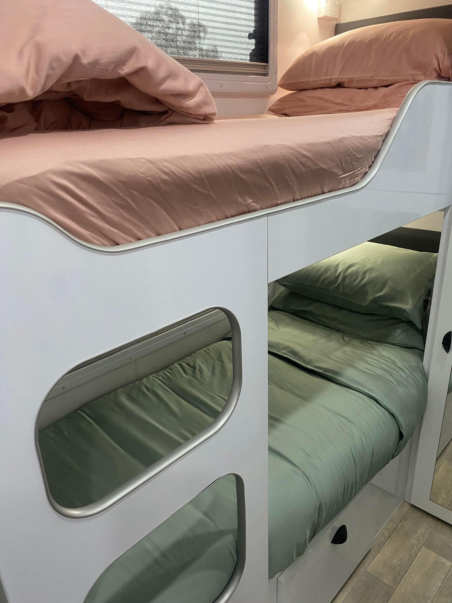 Spring Sage Caravan Fitted Sheet Set. Ecoluxe Travel Decor