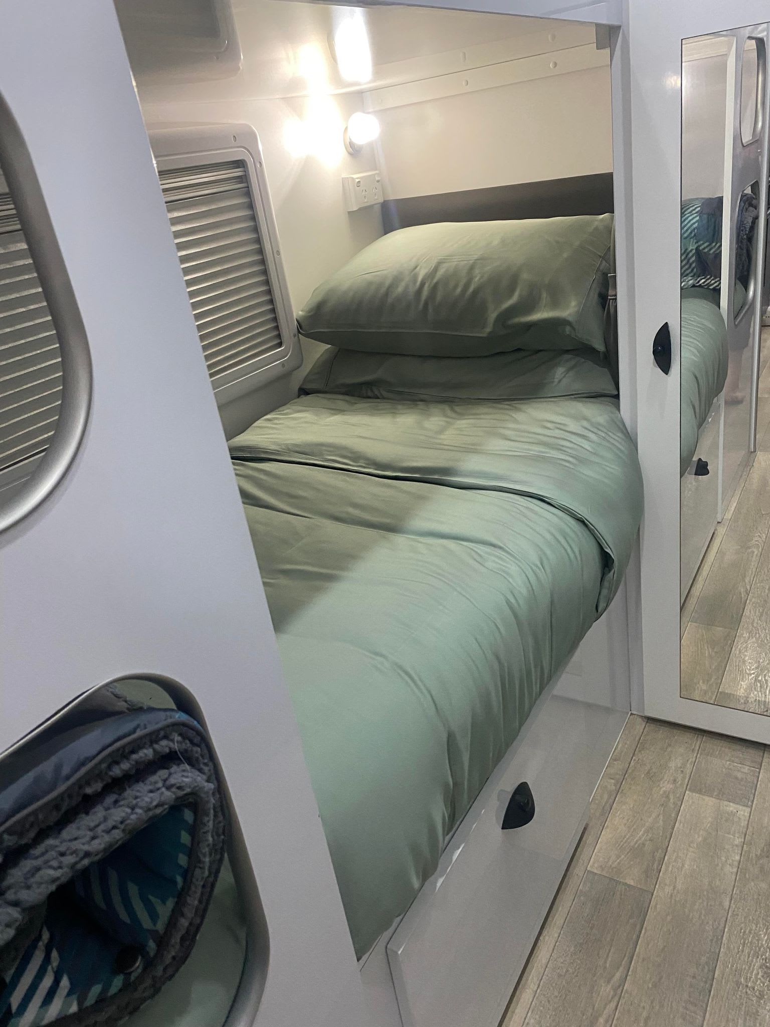 Spring Sage Caravan Fitted Sheet Set. Ecoluxe Travel Decor