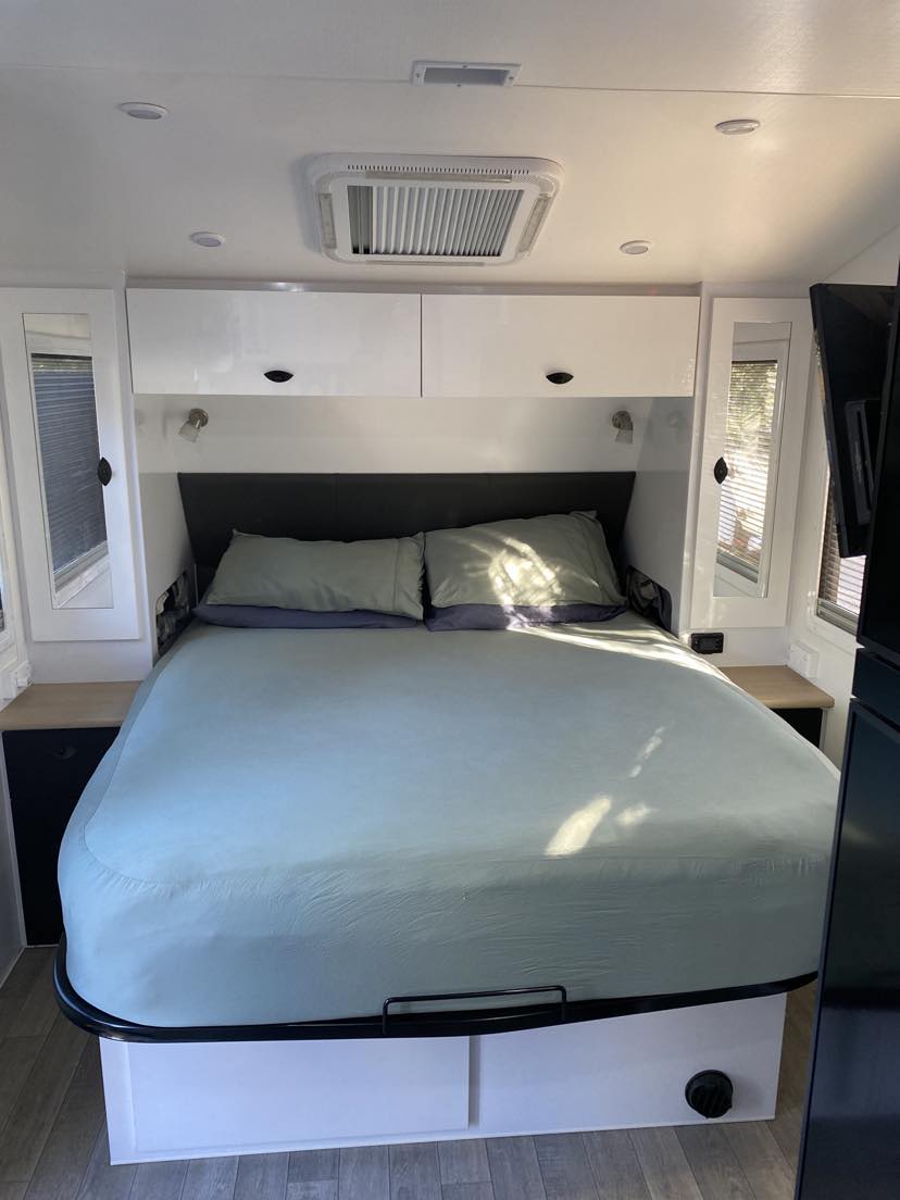 Spring Sage Caravan Fitted Sheet Set. Ecoluxe Travel Decor