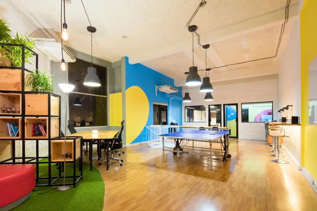 bright multicolored office