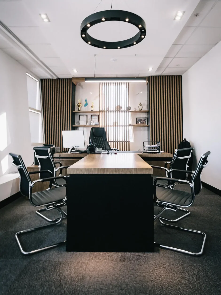 a woman works in an office