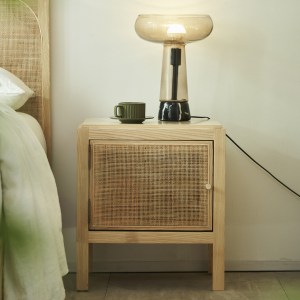 BohoBoho Costa Solid Wood & Rattan Bedside Table, Natural, 50x45x57cm