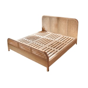 BohoBoho Costa Solid Wood & Rattan Bed Frame with Footboard, Queen