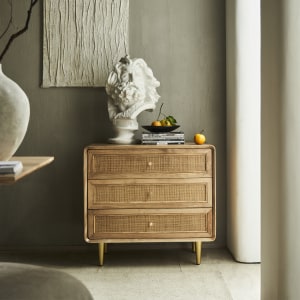 BohoBoho Laxo Solid Wood & Rattan Chest of 3 drawers, Natural, 80x50x80cm