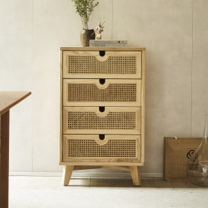 BohoBoho Ora Solid Wood & Rattan Chest of 4 drawers, Natural, 60x40x115cm