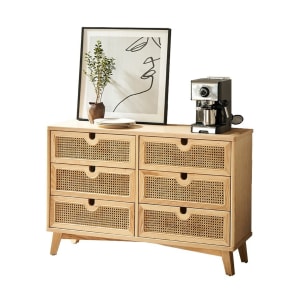 BohoBoho Ora Solid Wood & Rattan Chest of 6 drawers, Natural, 120x40x90cm