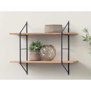 Hjem Design Cardiff Rectangular Wall Shelf, Small, Natural & Black