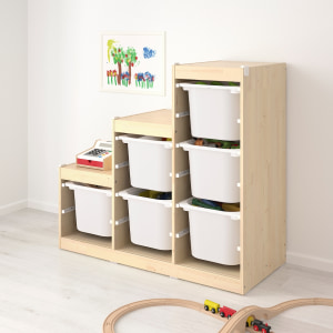 IKEA TROFAST Storage Combination with Boxes 99x44x91cm, Light White Stained Pine, White