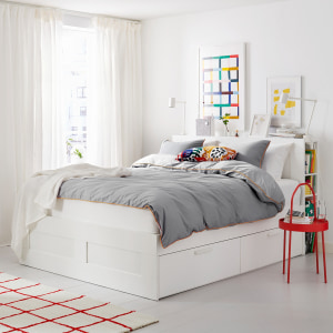 IKEA BRIMNES Bed Frame w Storage and Headboard 150x200cm, White