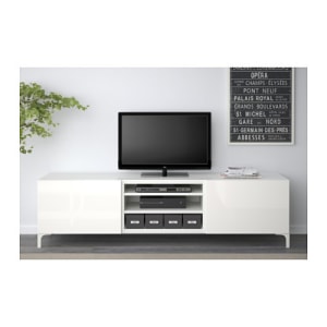 IKEA BESTA TV bench with drawers 180x40x48cm White, Selsviken high-gloss/white