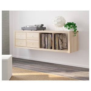 IKEA KALLAX Shelving Unit With 2 Inserts, 42x147 cm White Stained Oak Effect