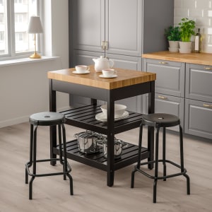 IKEA VADHOLMA Kitchen island, black/oak, 79x63x90 cm