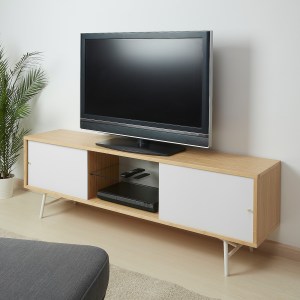 SVENARUM TV Bench With Sliding Doors, Bamboo, White, 170x35x54 cm