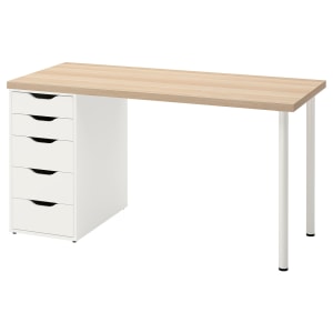 IKEA LAGKAPTEN/ALEX Desk 140x60cm, ADILS leg, White Stained Oak Offect, White