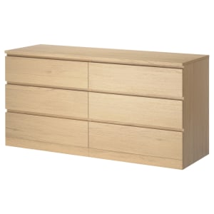 IKEA MALM Chest of 6 Drawers 160x78cm, White Stained Oak Veneer