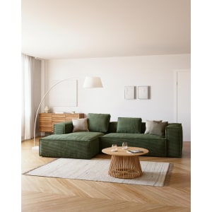 Kave Home BLOK 3-Seat Modular Sofa with Left Chaise, Corduroy, Green