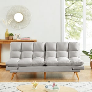 Lifely Buffy 3 Seater Velvet Sofa Bed, Light Grey, 110Wx190Lx47H cm