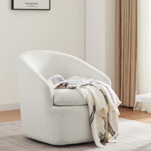 Lifely Cammy Boucle Swivel Chair, Creamy White, 75Wx75Lx75H cm