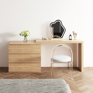 Loft Ensio Floating Dressing table with Chest of 3 Drawers, 120/180cm, LightWood