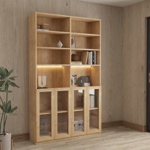 Loft Kiri Bookcase with 4 Glass Doors, 1.2m, Light Wood