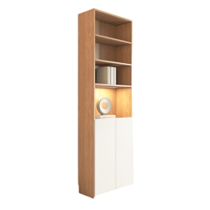 Loft Kiri Bookcase with 2 Doors, 0.6m, Light Wood & White