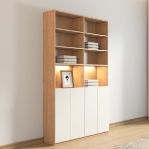 Loft Kiri Bookcase with 4 Doors, 1.2m, Light Wood & White