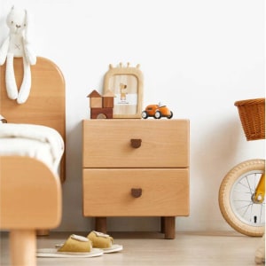 Solidwood Ayla Double Drawer Bedside Table, 40x35CM, Beech