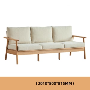 Solidwood Seattle 3-Seater Sofa,201x80CM, Beige/Oak