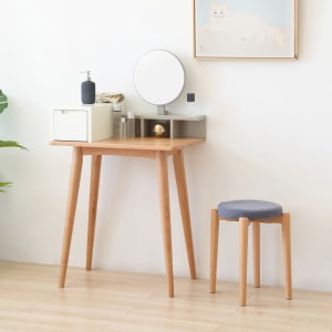 Solidwood Milan Stool with Cushion, 41.5X45cm, Beech & Blue