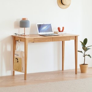 Solidwood Bailey Desk with 2 Drawers, Natural