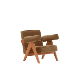 Solidwood Amber Leathaire Armchair, Brown & Cherrywood