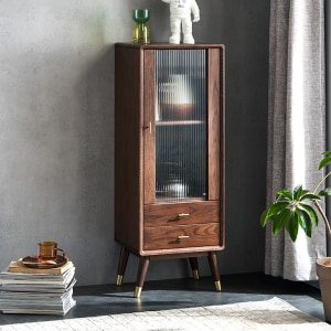 Solidwood Seattle Storage Cabinet with Glass Door, Walnut