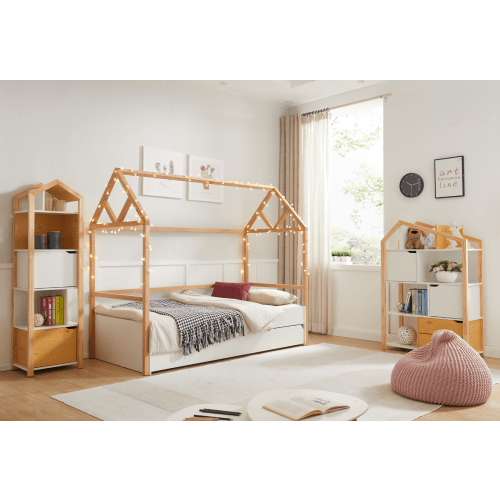 Alpaka Tui Kids House Bed with Underbed Drawer, White&Oak, Single