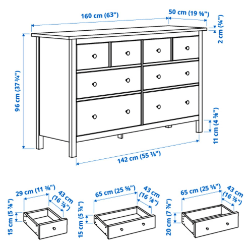 IKEA HEMNES Chest of 8 Drawers 160x96cm, Black-brown