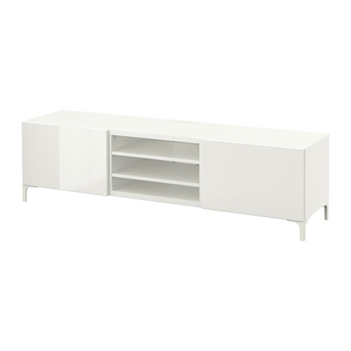 IKEA BESTA TV bench with drawers 180x40x48cm White, Selsviken high-gloss/white