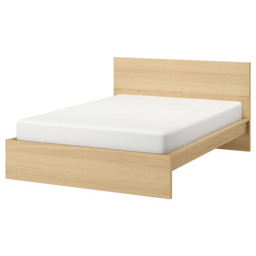 IKEA MALM Bed frame, High 166x209cm, Queen, White stained oak veneer, LUROY