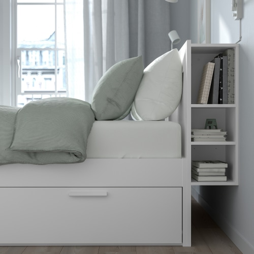 IKEA BRIMNES Bed Frame w Storage and Headboard 150x200CM White, Lönset