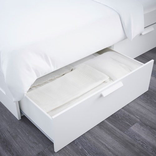 IKEA BRIMNES Bed Frame w Storage and Headboard 150x200CM White, Lönset