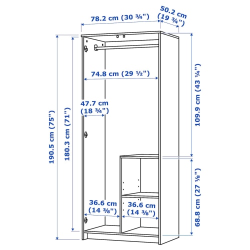 IKEA BRIMNES Wardrobe with 2 Doors 78x190cm, White