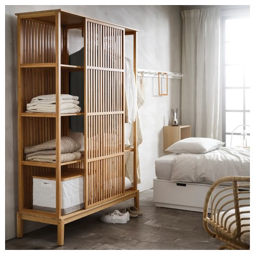 IKEA NORDKISA Open Wardrobe with Sliding Door 120x186cm, Bamboo